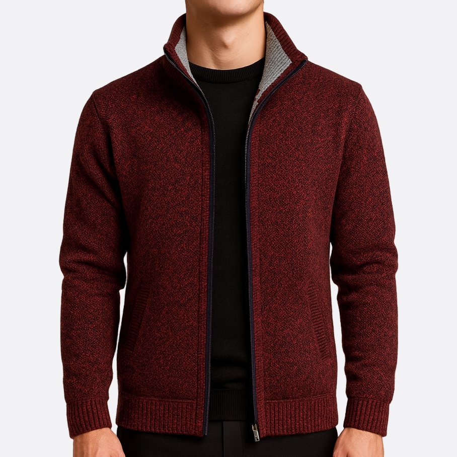Hommes - Cardigan zippé - Tricot - Doublure en tissu écossais - Cardigan tendance et confortable