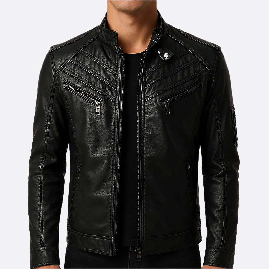 Hommes - Veste de motard élégante - Cuir - Poches multiples - Veste en tendance pour un style audacieux