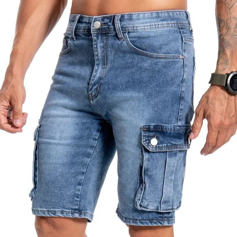 Hommes - Short cargo utilitaire - Denim extensible - Style polyvalent et confortable