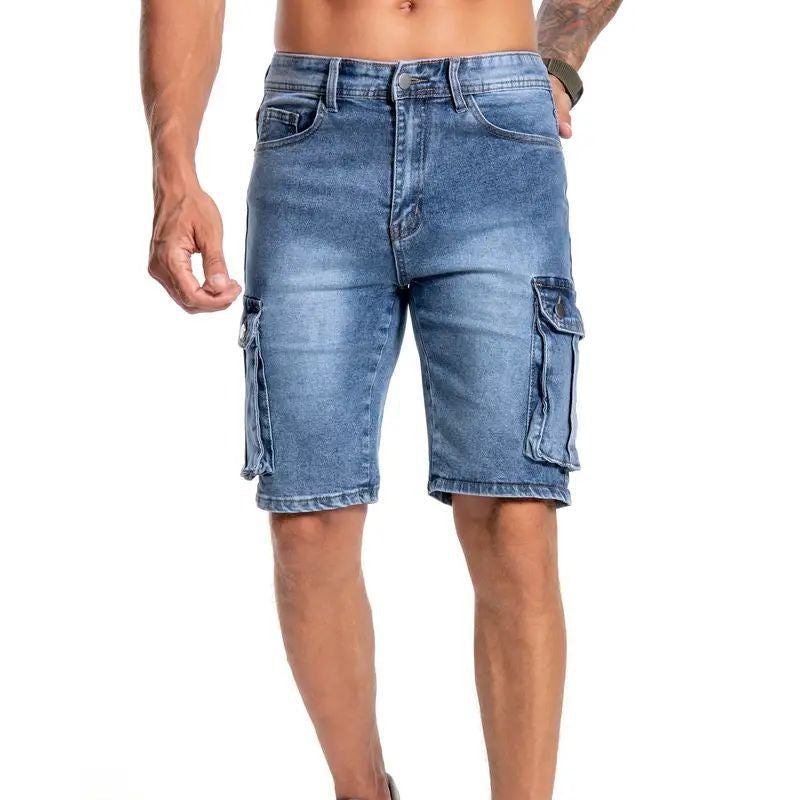 Hommes - Short cargo utilitaire - Denim extensible - Style polyvalent et confortable