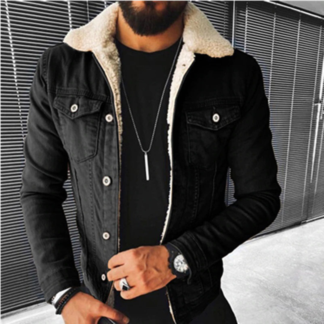 Hommes - Veste en jean doublée - Denim robuste - Vêtements d'extérieur chauds et durables - Veste polyvalente