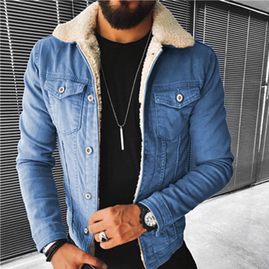 Hommes - Veste en jean doublée - Denim robuste - Vêtements d'extérieur chauds et durables - Veste polyvalente