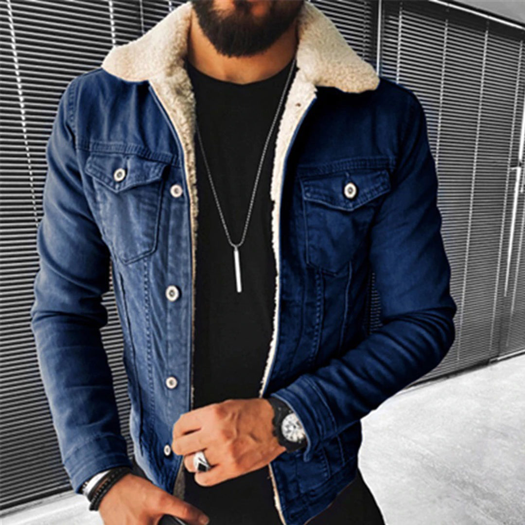 Hommes - Veste en jean doublée - Denim robuste - Vêtements d'extérieur chauds et durables - Veste polyvalente