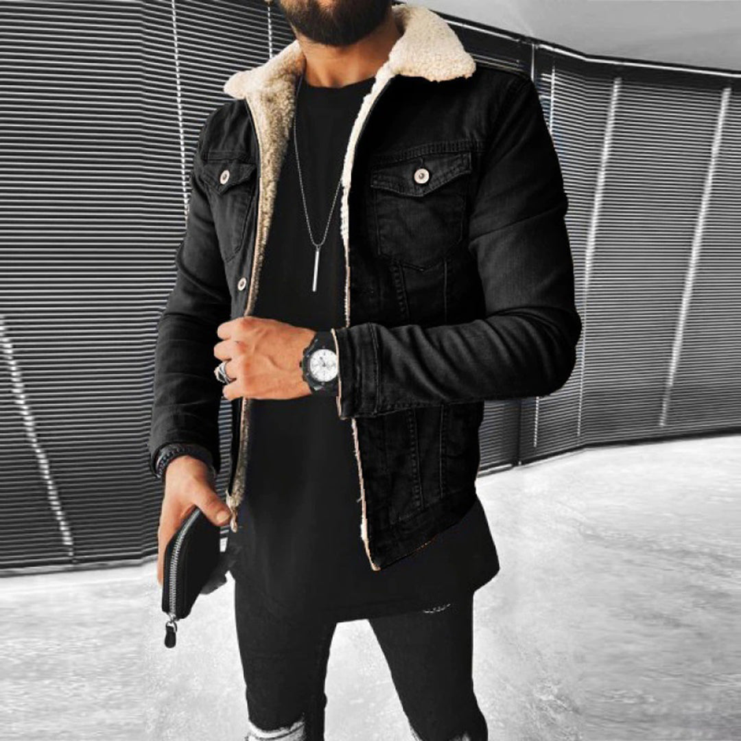 Hommes - Veste en jean doublée - Denim robuste - Vêtements d'extérieur chauds et durables - Veste polyvalente