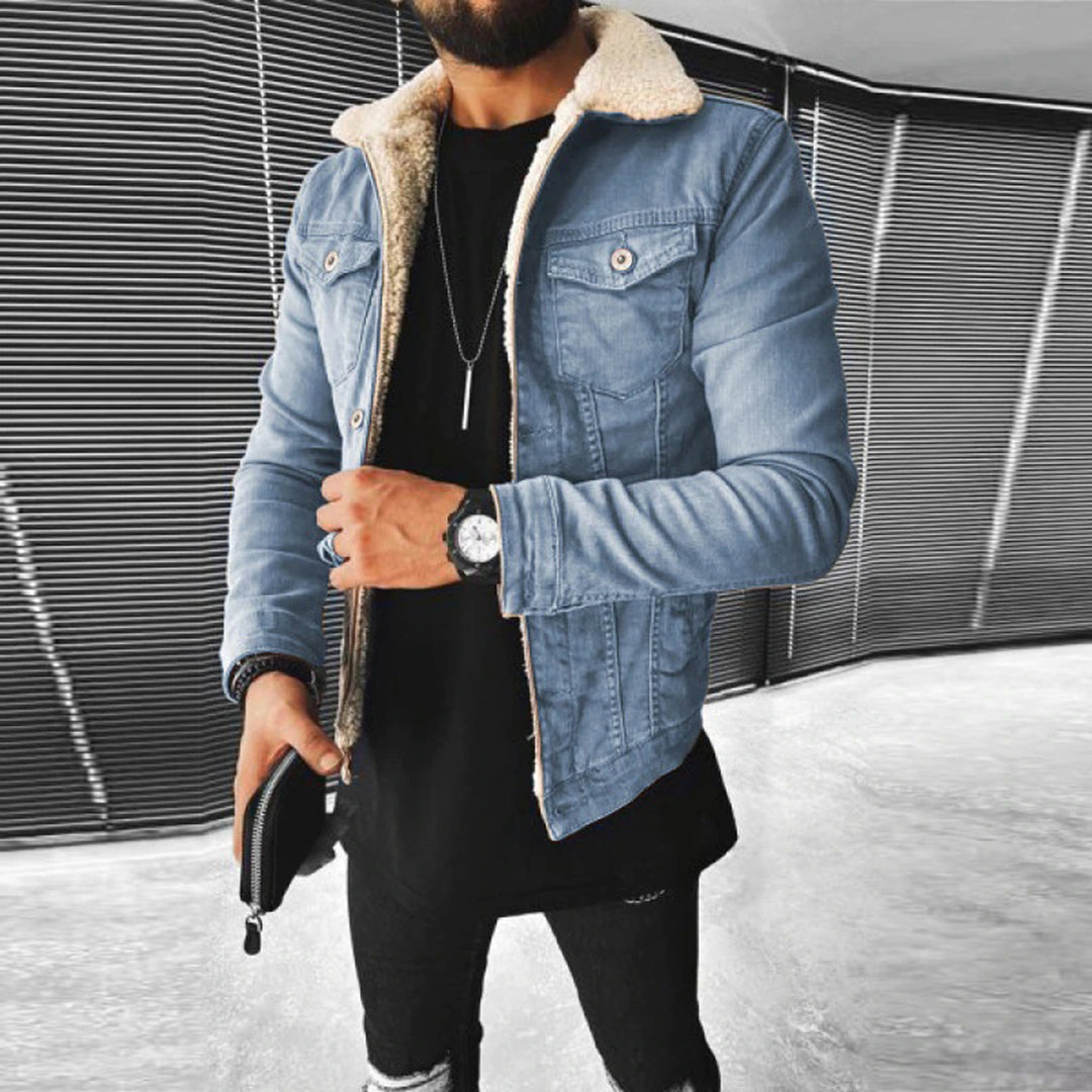 Hommes - Veste en jean doublée - Denim robuste - Vêtements d'extérieur chauds et durables - Veste polyvalente