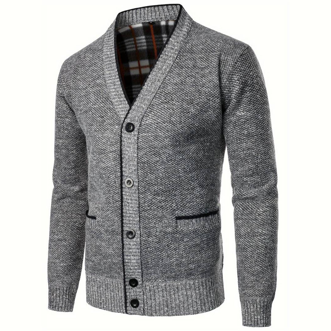 Hommes - Cardigan à col en V - Tissu écossais - Doublure et poches - Élégance et confort au quotidien