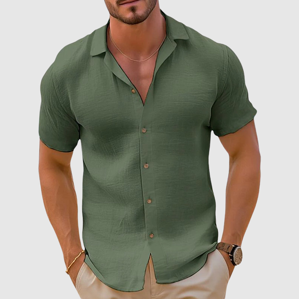Hommes - Chemise en Lin - Tissu Léger et Respirant - Idéale pour l'Été