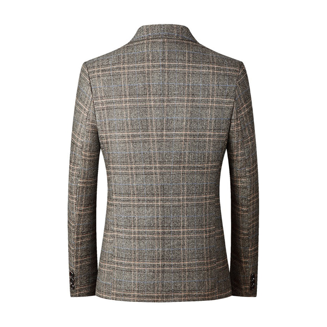 Hommes - Blazer à carreaux - Polyester coton - Veste de costume à simple boutonnage avec poches - Élégance intemporelle