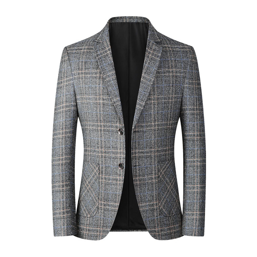Hommes - Blazer à carreaux - Polyester coton - Veste de costume à simple boutonnage avec poches - Élégance intemporelle