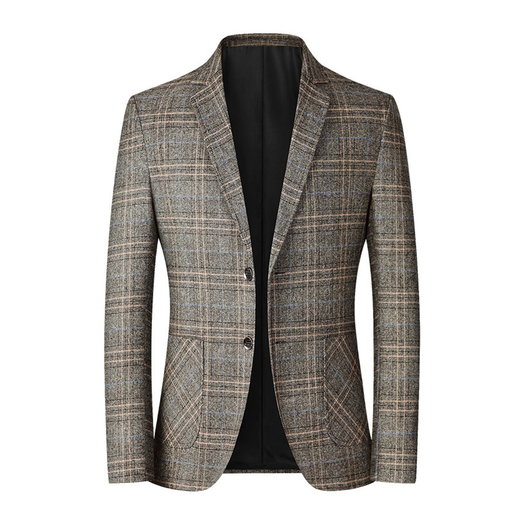 Hommes - Blazer à carreaux - Polyester coton - Veste de costume à simple boutonnage avec poches - Élégance intemporelle
