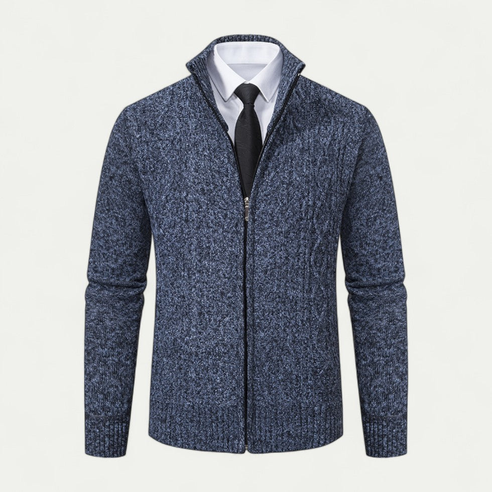 Hommes - Cardigan zippé - Maille torsadée - Col montant - Tricot élégant pour un style décontracté