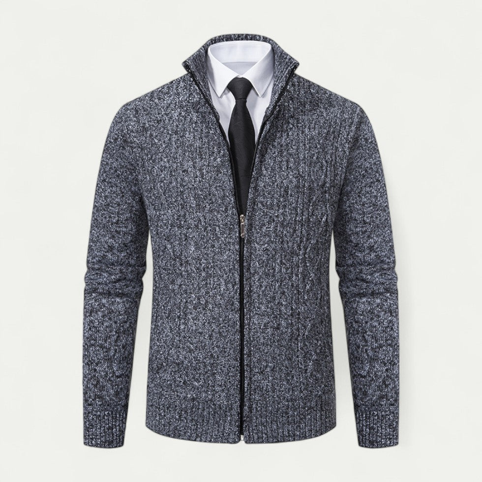 Hommes - Cardigan zippé - Maille torsadée - Col montant - Tricot élégant pour un style décontracté