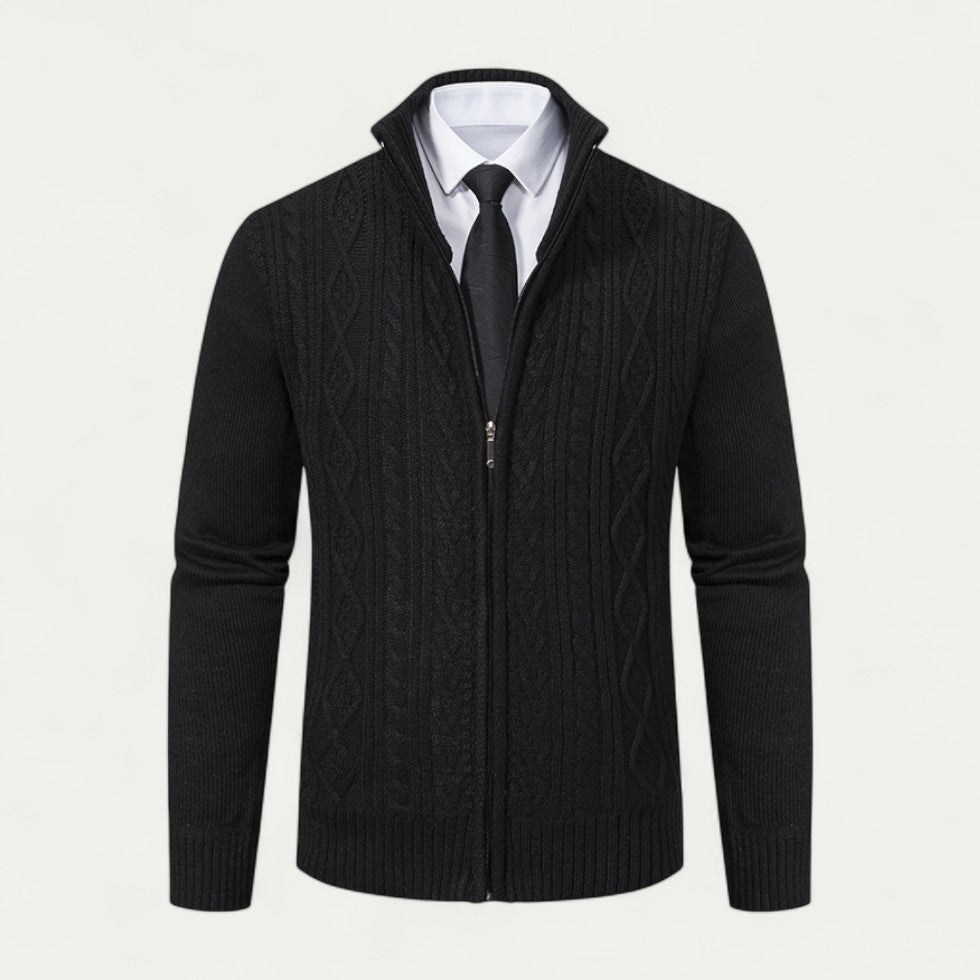 Hommes - Cardigan zippé - Maille torsadée - Col montant - Tricot élégant pour un style décontracté