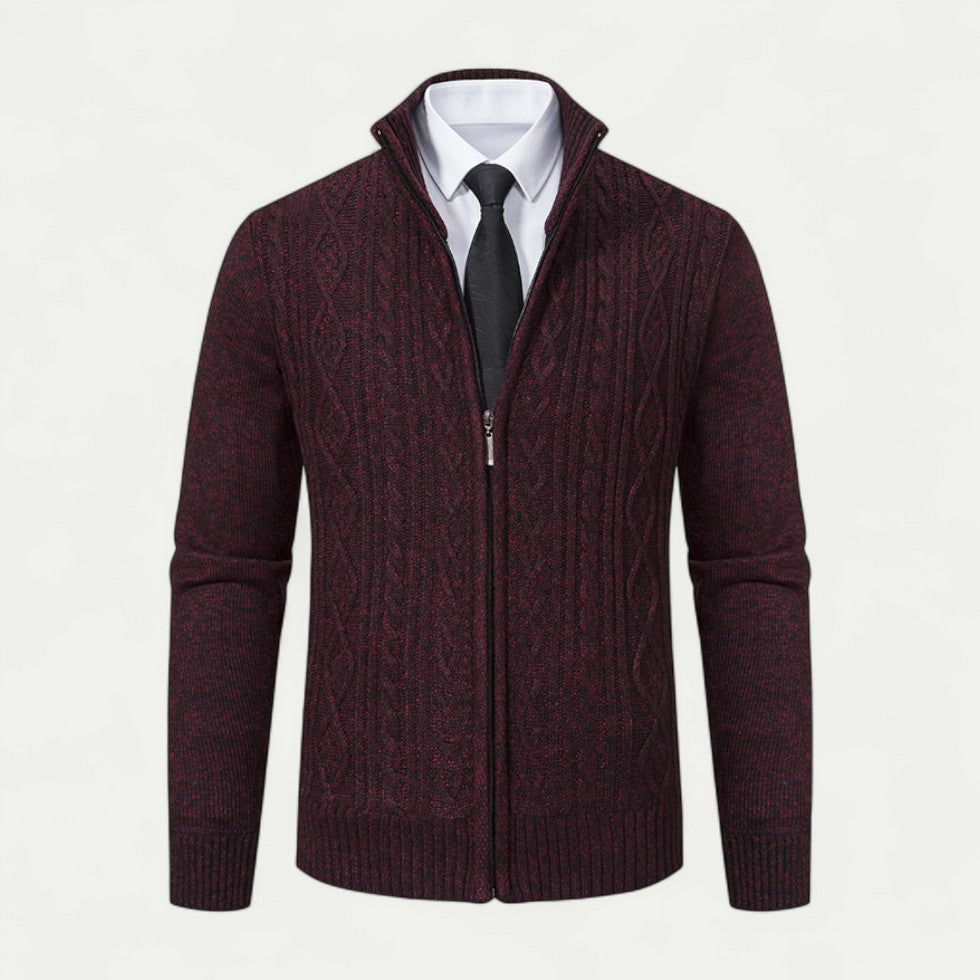 Hommes - Cardigan zippé - Maille torsadée - Col montant - Tricot élégant pour un style décontracté