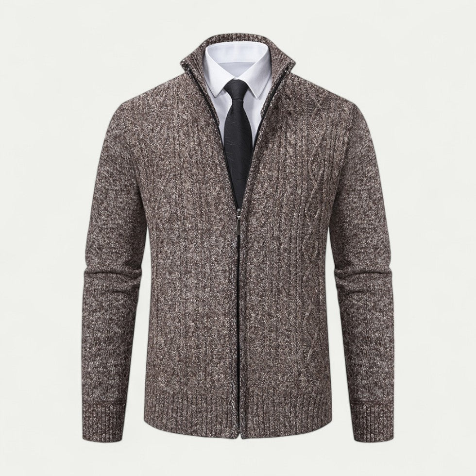 Hommes - Cardigan zippé - Maille torsadée - Col montant - Tricot élégant pour un style décontracté