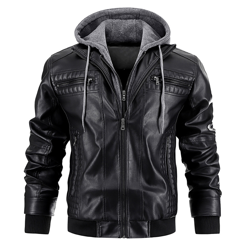 Hommes - Veste de motard avec capuche - Tissu confortable - Vêtement d'extérieur élégant et tendance