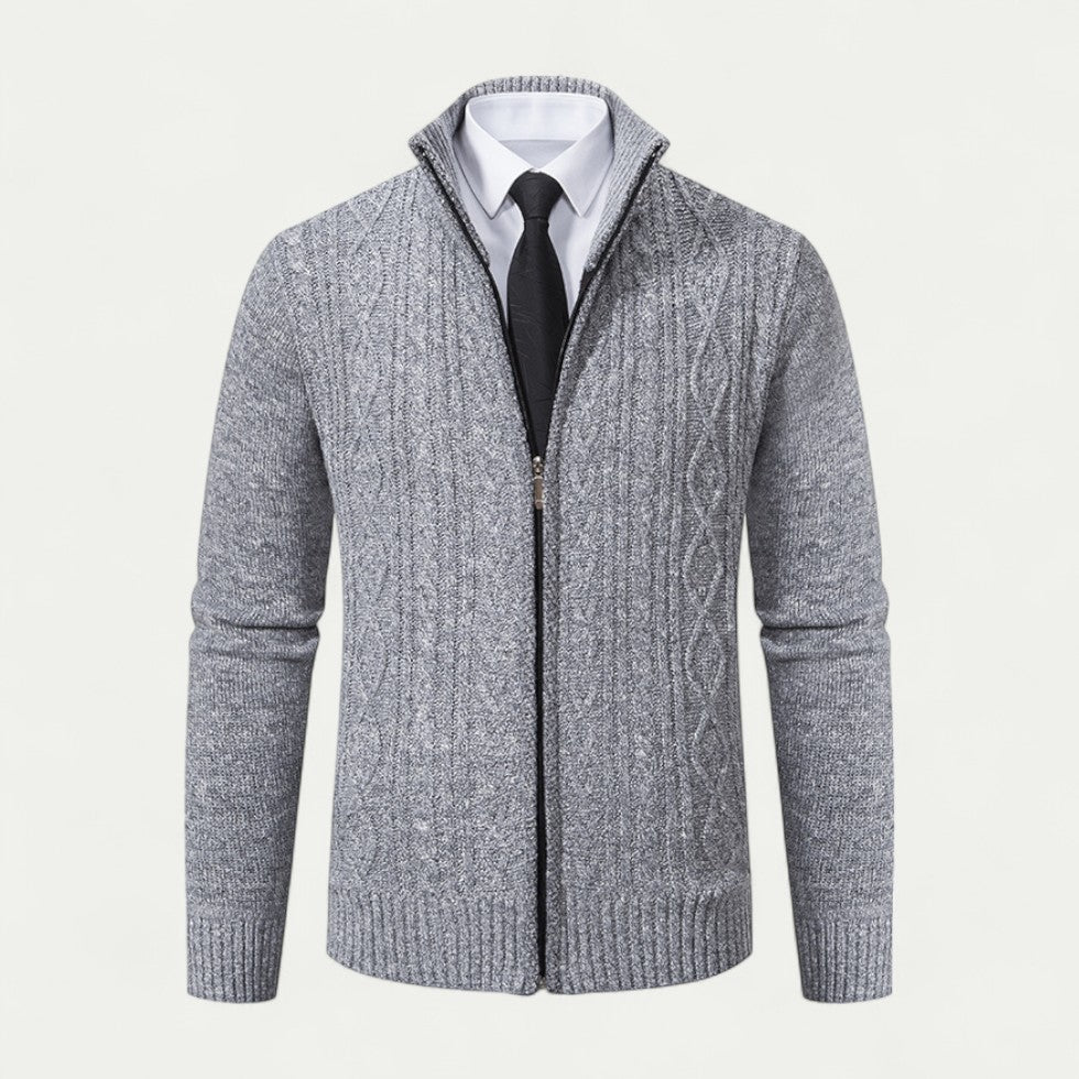 Hommes - Cardigan zippé - Maille torsadée - Col montant - Tricot élégant pour un style décontracté