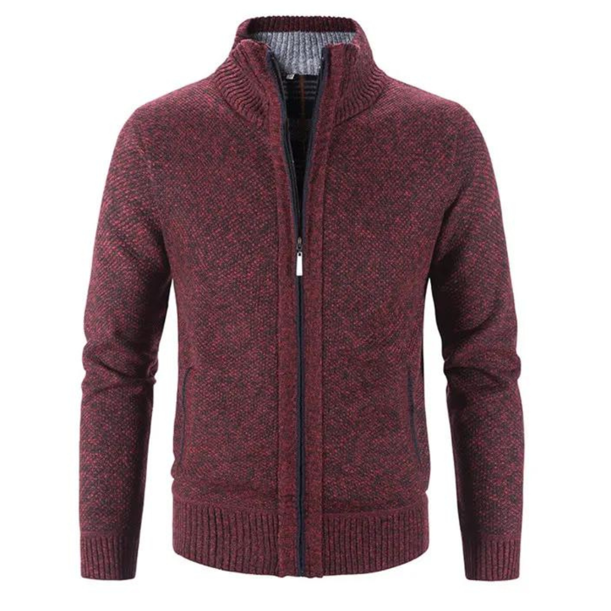Hommes - Cardigan Zippé - Maille - Col Rond Structuré - Confort et Élégance au Quotidien