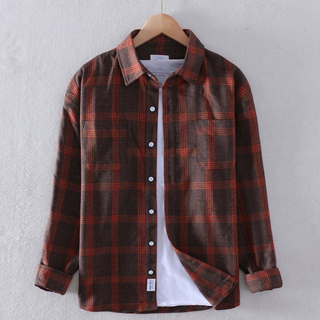 Hommes - Chemise classique à carreaux - Mélange de polyester - Manches longues - Élégance décontractée