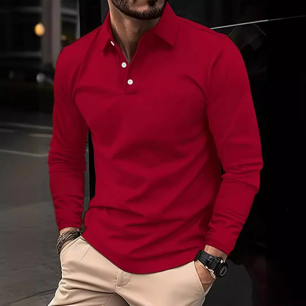 Hommes - Polo à manches longues - Coton - Coupe ajustée - Élégance et Confort au Quotidien