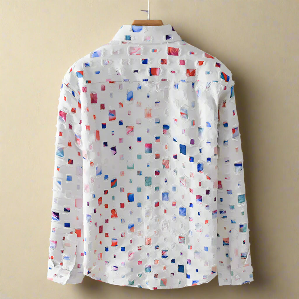 Hommes - Chemise en mosaïque élégante - Tissu léger - Idéale pour occasions décontractées ou formelles