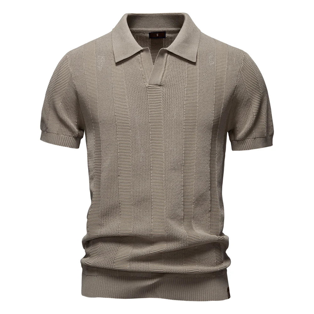 Hommes - Polo Rayé Chic - Mélange de Coton Confortable - Mode Décontractée Élégante