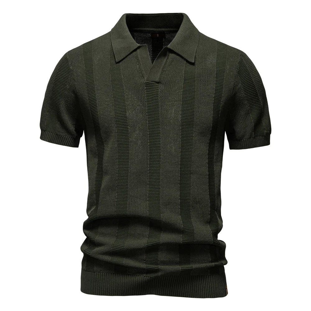 Hommes - Polo Rayé Chic - Mélange de Coton Confortable - Mode Décontractée Élégante