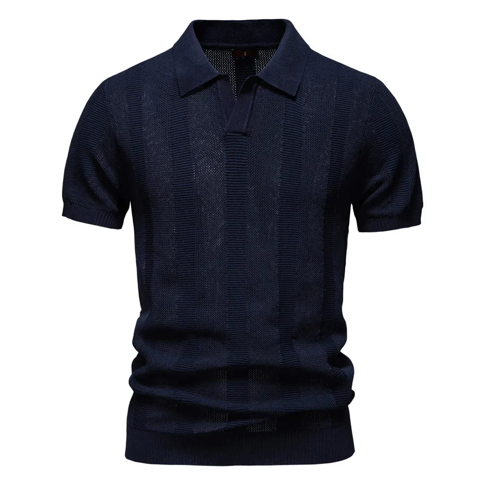 Hommes - Polo Rayé Chic - Mélange de Coton Confortable - Mode Décontractée Élégante