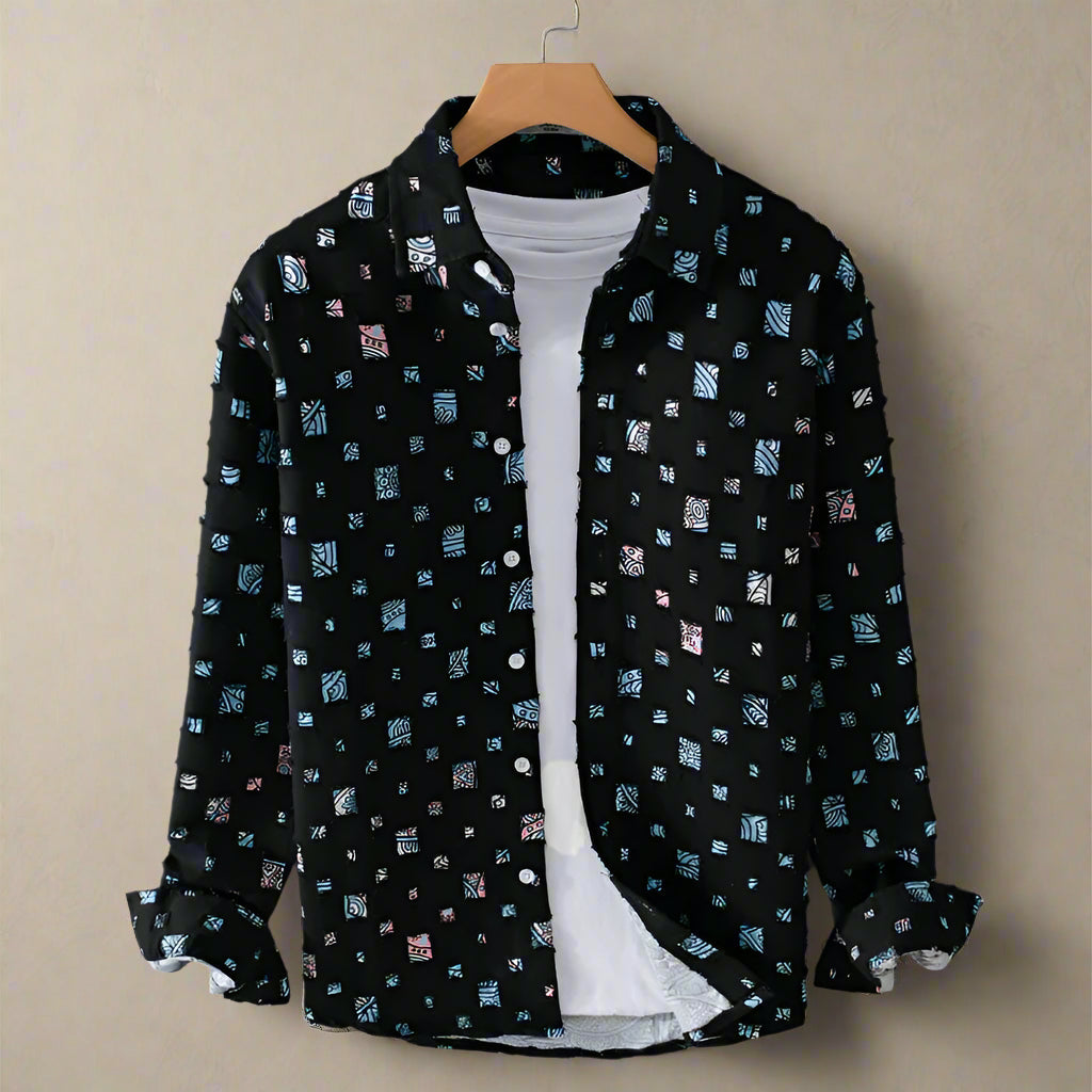 Hommes - Chemise en mosaïque élégante - Tissu léger - Idéale pour occasions décontractées ou formelles