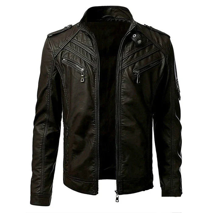 Hommes - Veste de motard élégante - Cuir - Poches multiples - Veste en tendance pour un style audacieux