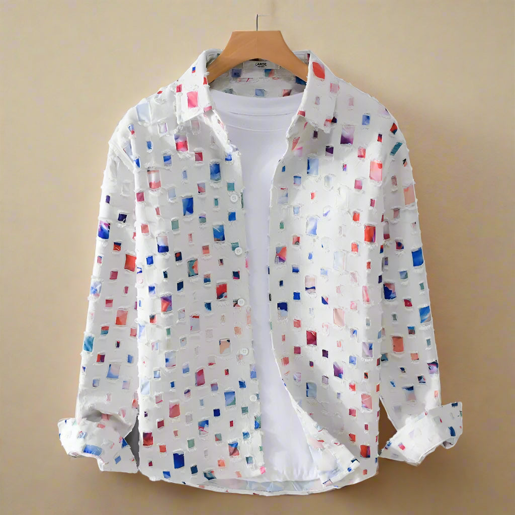 Hommes - Chemise en mosaïque élégante - Tissu léger - Idéale pour occasions décontractées ou formelles
