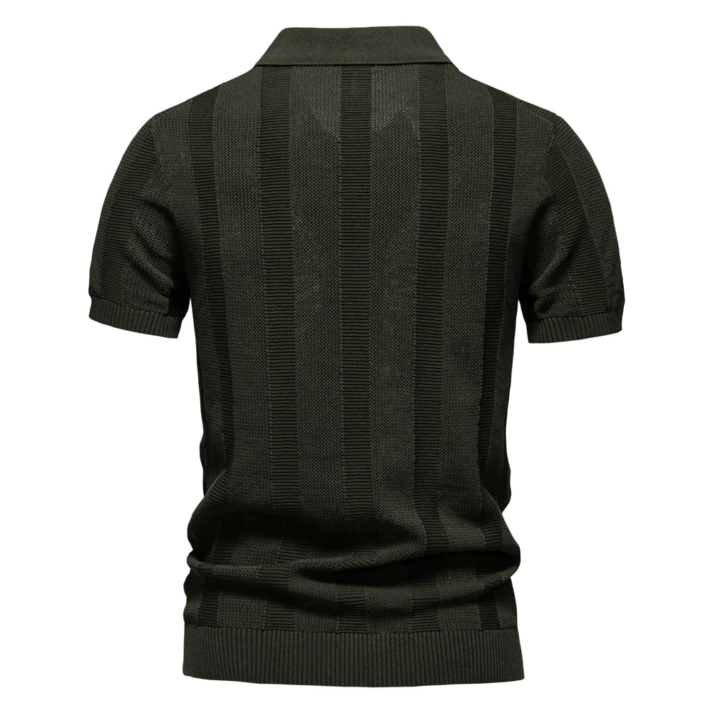 Hommes - Polo Rayé Chic - Mélange de Coton Confortable - Mode Décontractée Élégante