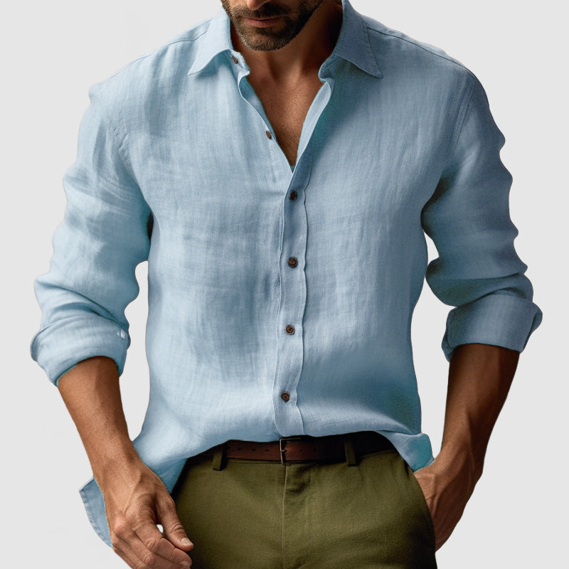 Hommes - Chemise à manches longues - Lin vintage - Élégante tenue décontractée pour toutes les occasions