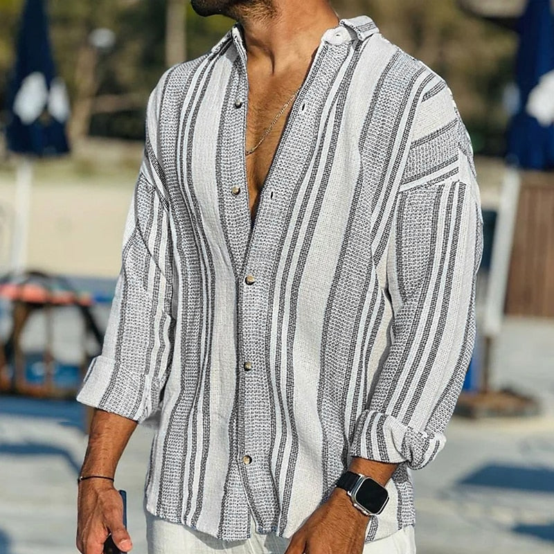 Hommes - Chemise vintage à rayures - Mélange de coton élégant - Mode décontractée tendance pour un style unique