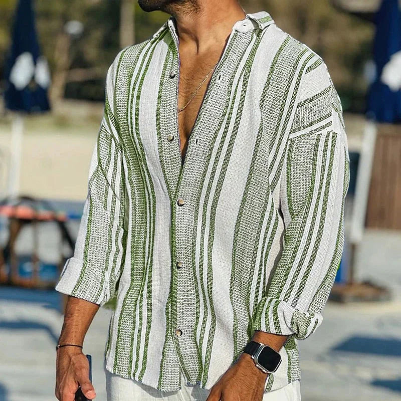 Hommes - Chemise vintage à rayures - Mélange de coton élégant - Mode décontractée tendance pour un style unique