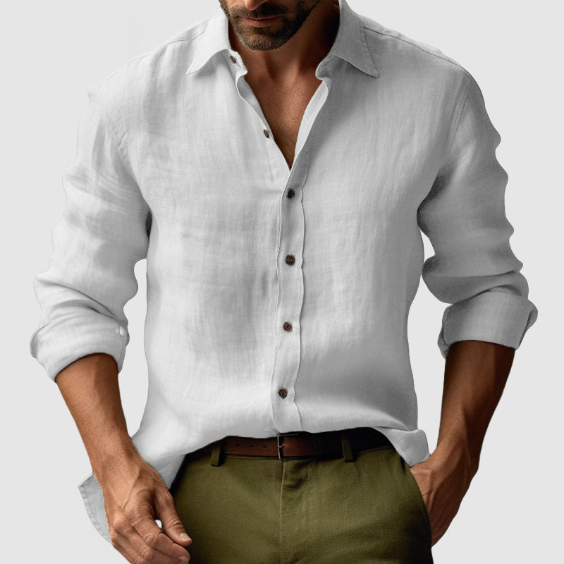 Hommes - Chemise à manches longues - Lin vintage - Élégante tenue décontractée pour toutes les occasions