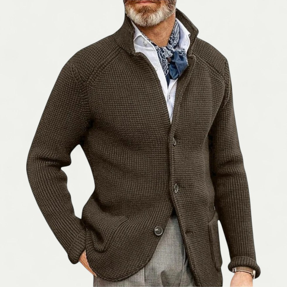 Hommes - Cardigan Texturé - Maille - Col Montant - Mode Confortable et Élégante