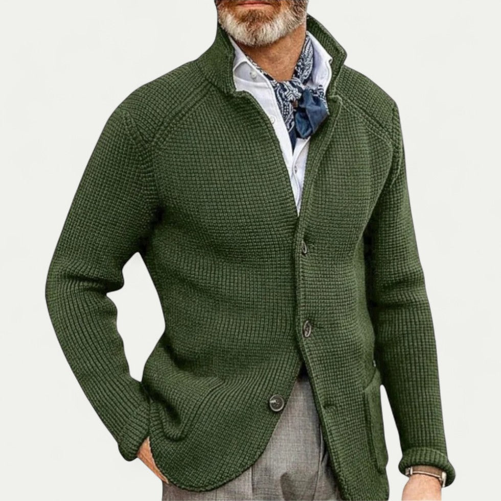 Hommes - Cardigan Texturé - Maille - Col Montant - Mode Confortable et Élégante