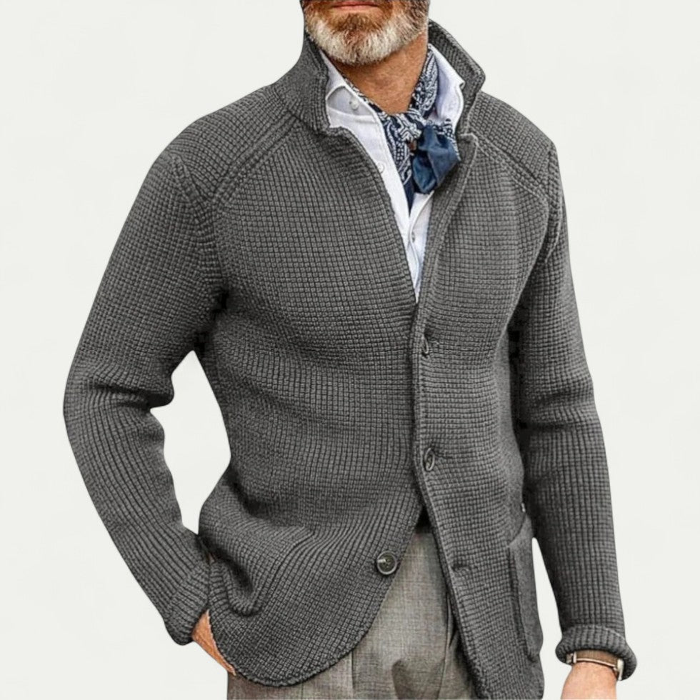 Hommes - Cardigan Texturé - Maille - Col Montant - Mode Confortable et Élégante