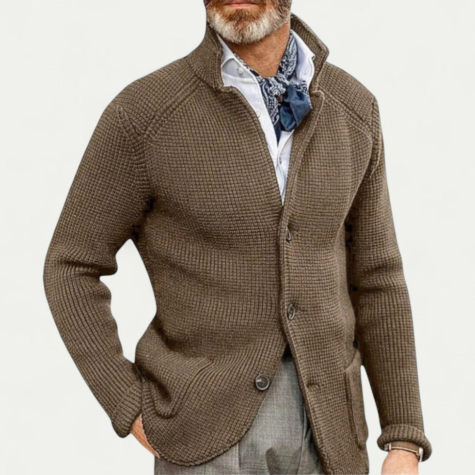 Hommes - Cardigan Texturé - Maille - Col Montant - Mode Confortable et Élégante