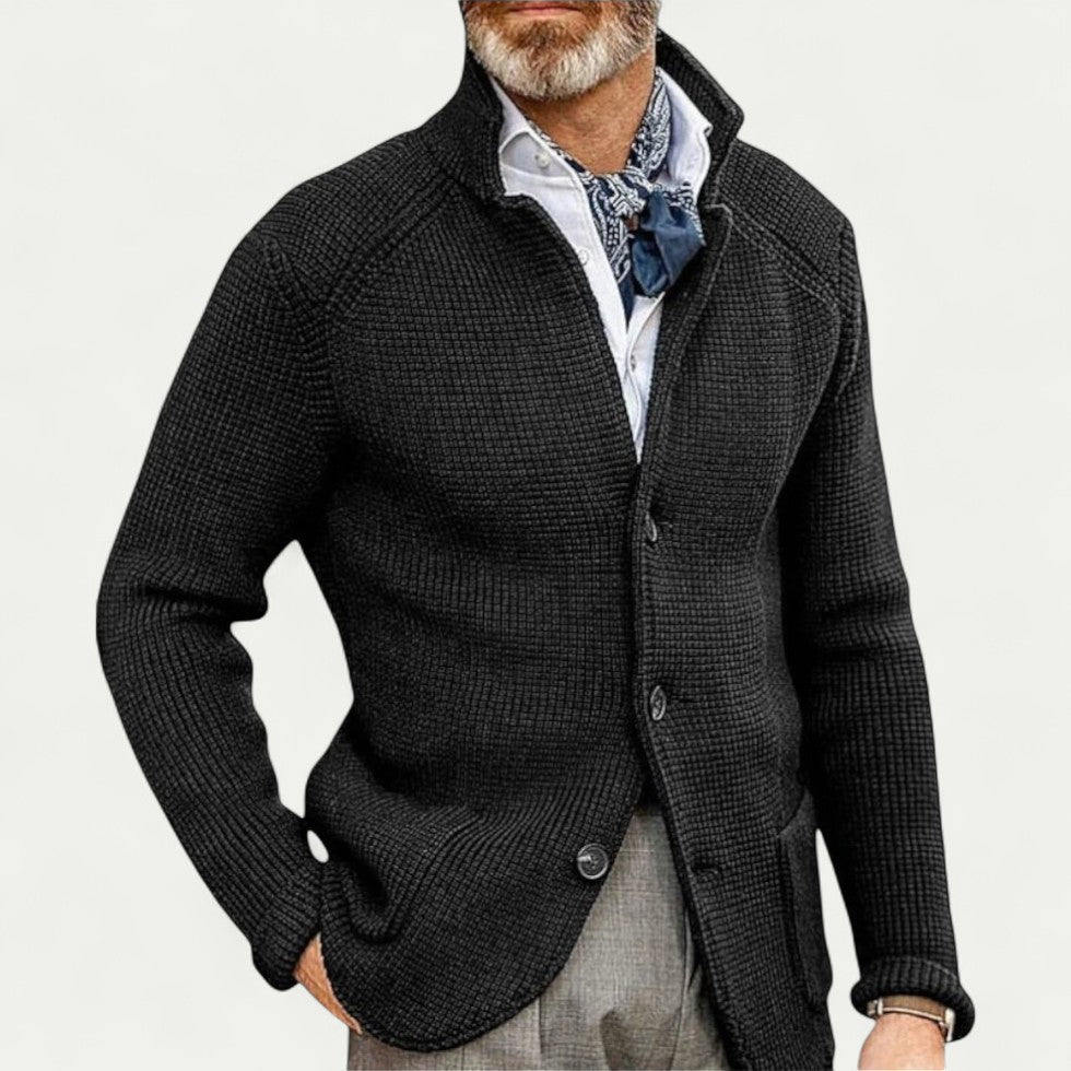 Hommes - Cardigan Texturé - Maille - Col Montant - Mode Confortable et Élégante
