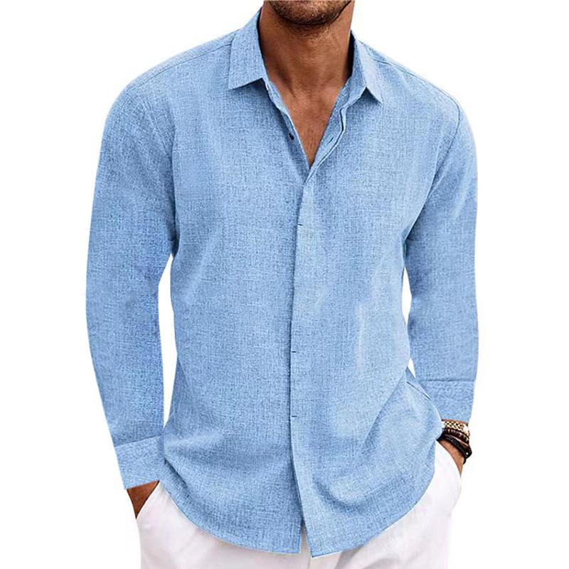 Hommes - Chemise - Manches longues en lin et coton - Confortable et décontractée - Idéale pour l'été