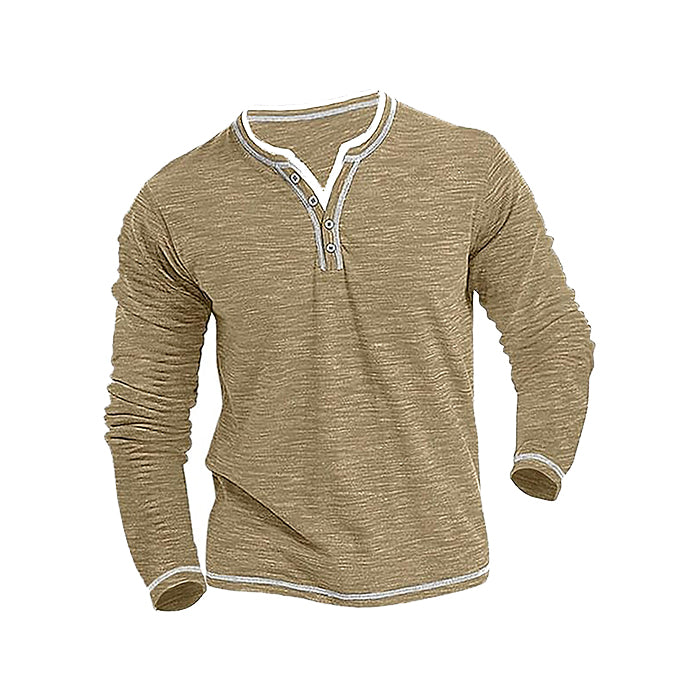 Hommes - Chemise à manches longues col en V - Tissu doux et léger - Élégante tenue décontractée