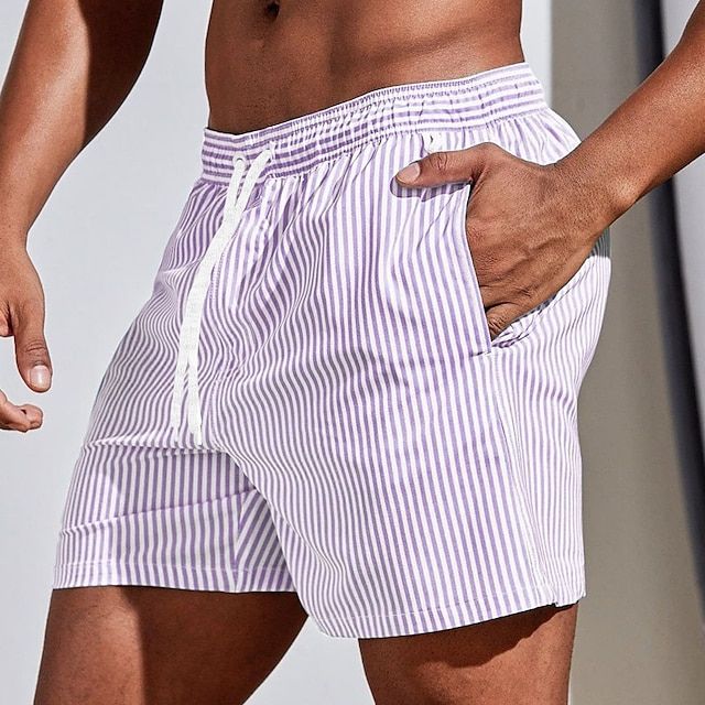 Hommes - Short de bain - Coton rayé - Idéal pour l'été et les activités aquatiques