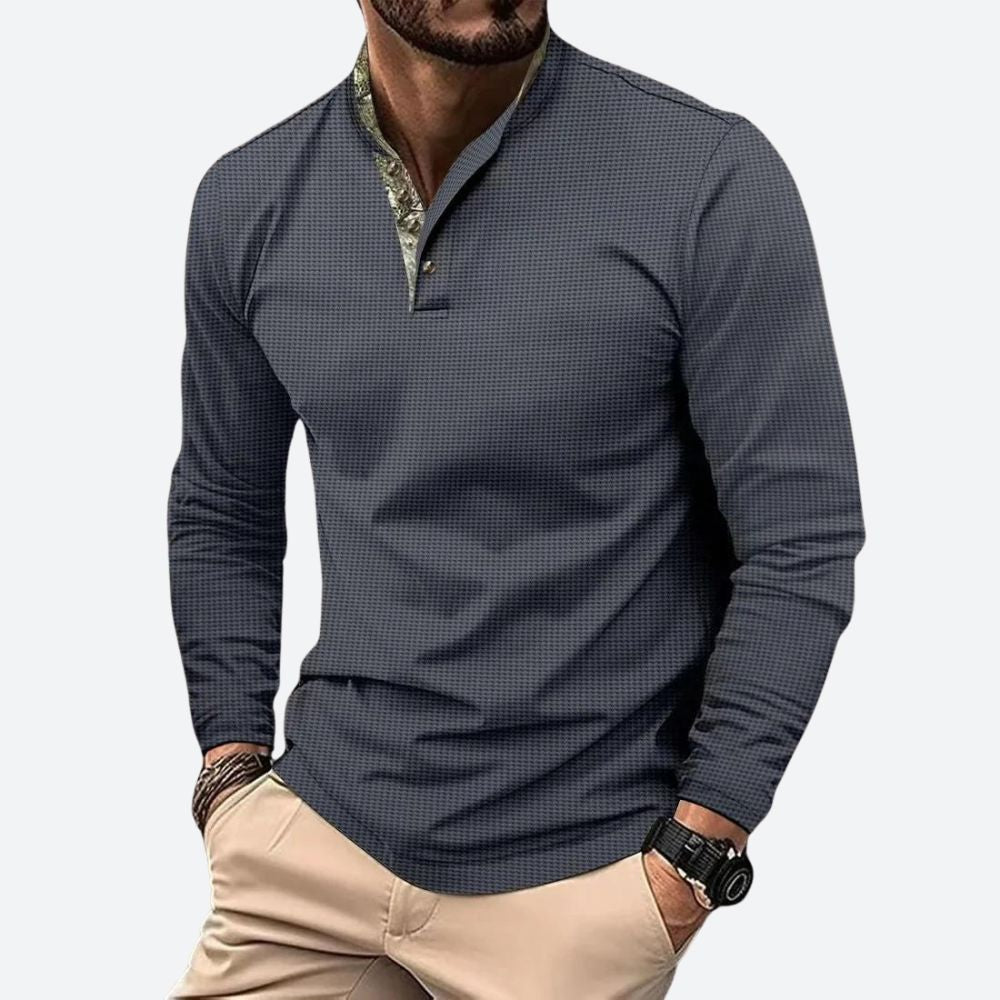 Hommes - Polo à manches longues - Tissu en coton doux - Design élégant et confortable