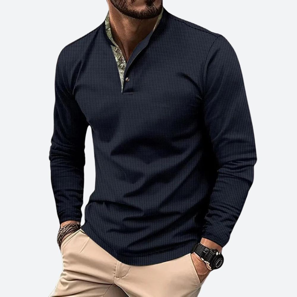 Hommes - Polo à manches longues - Tissu en coton doux - Design élégant et confortable