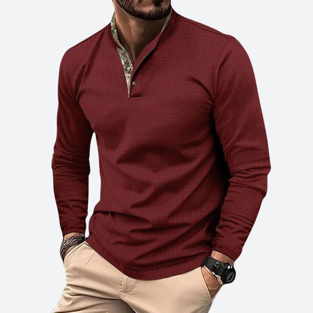 Hommes - Polo à manches longues - Tissu en coton doux - Design élégant et confortable