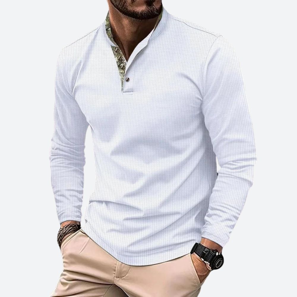 Hommes - Polo à manches longues - Tissu en coton doux - Design élégant et confortable