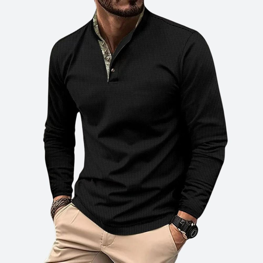 Hommes - Polo à manches longues - Tissu en coton doux - Design élégant et confortable