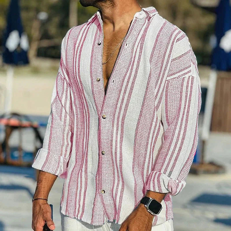Hommes - Chemise vintage à rayures - Mélange de coton élégant - Mode décontractée tendance pour un style unique